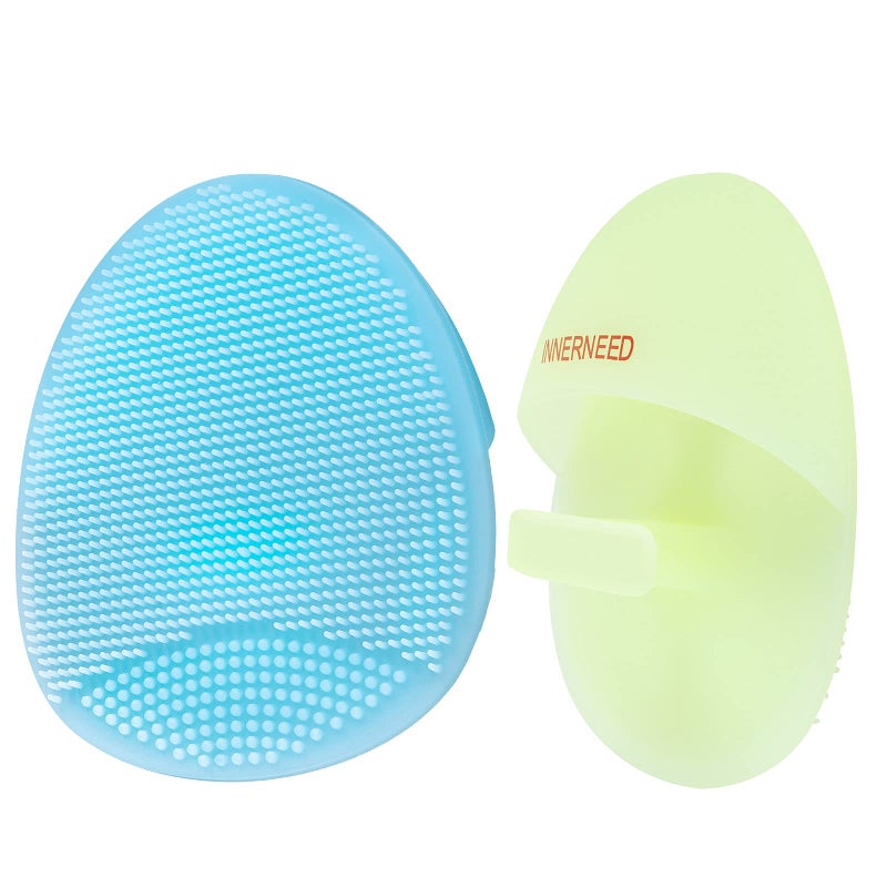 INNERNEED Soft Silicone Facial Cleansing Brush Manual Face Scrubber Exfoliating Massage Scrub Acne Blackheads Remove Handheld Pads for Sensitive Delicate Dry Skin Pack of 2